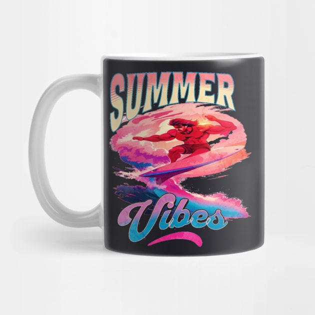 Summer Vibes, Hello Summer Vintage Funny Surfer Riding Surf Surfing Lover Gifts by Customo